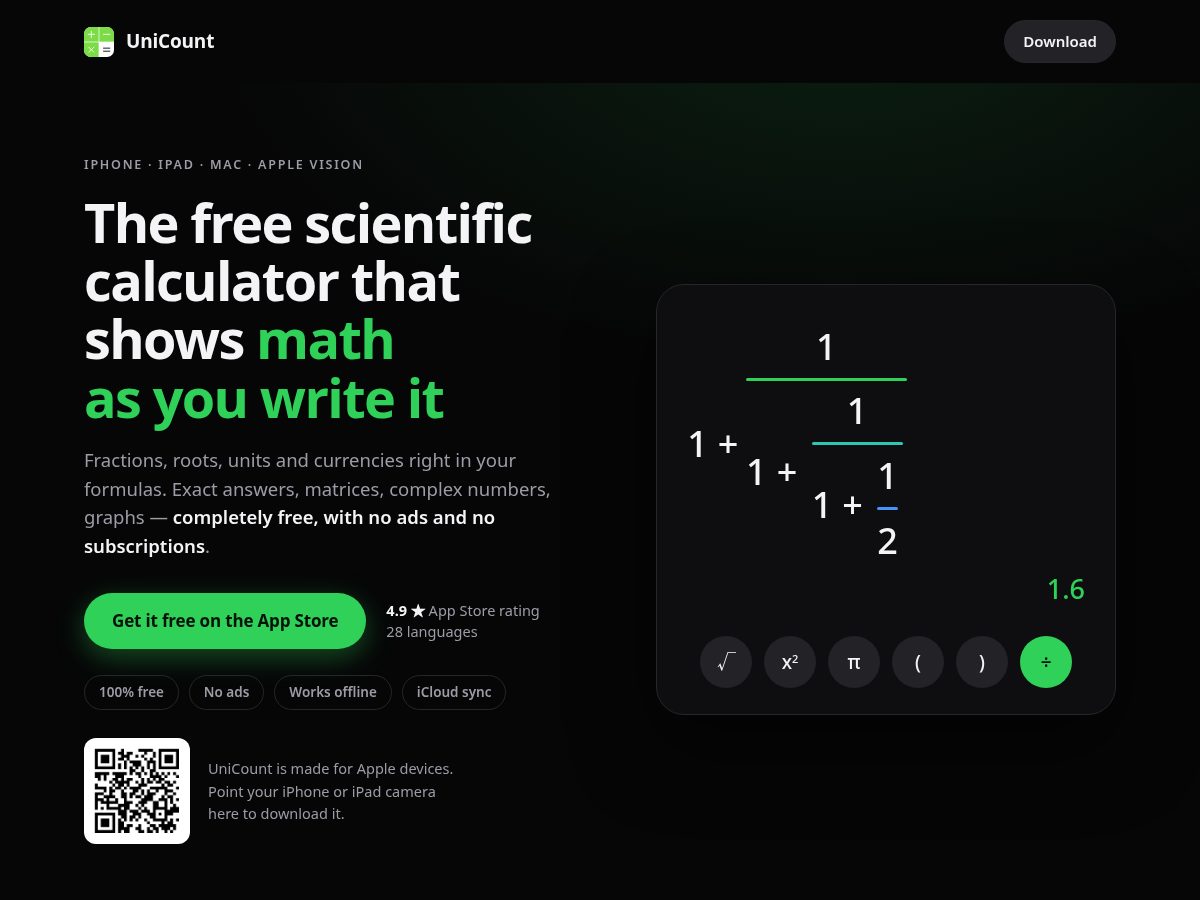 Landing-page snapshot of unicount.app