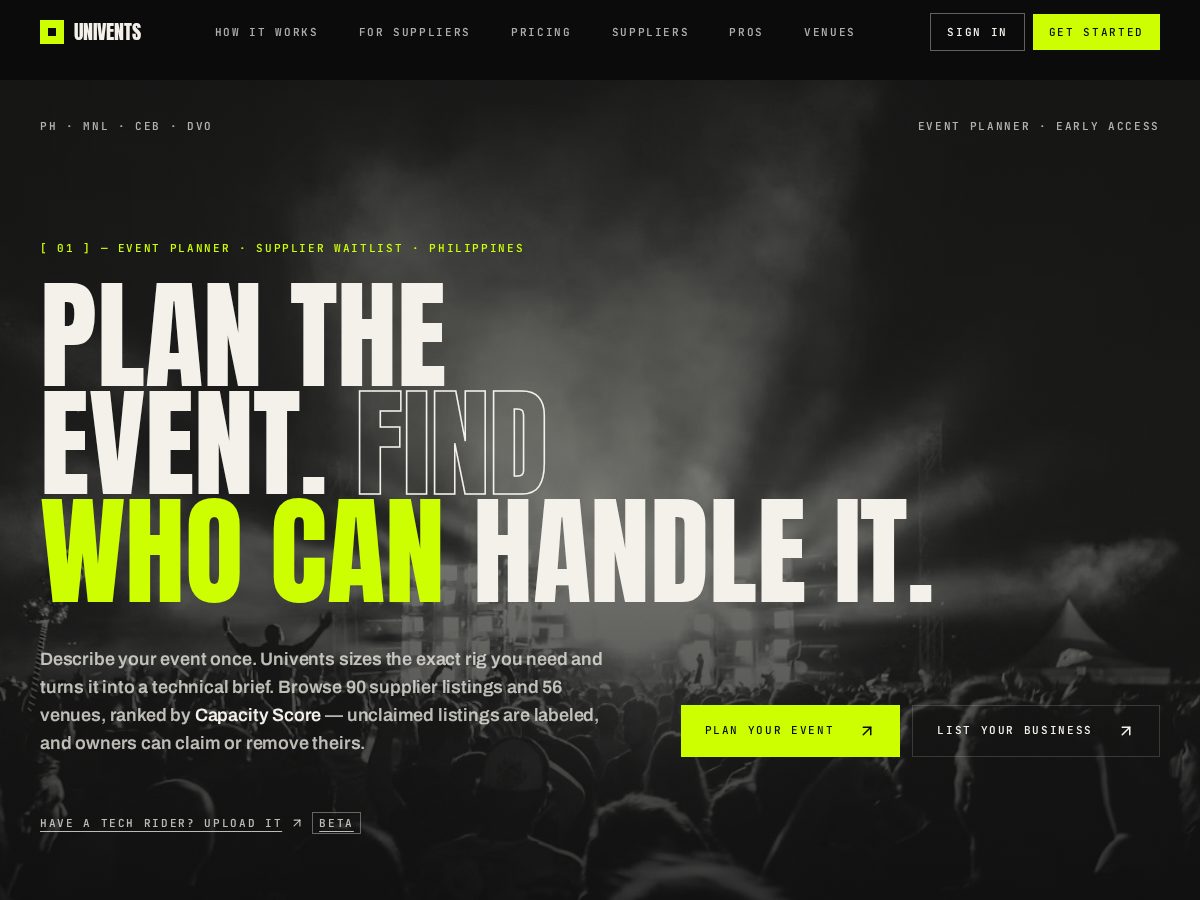 Landing-page snapshot of univents.live