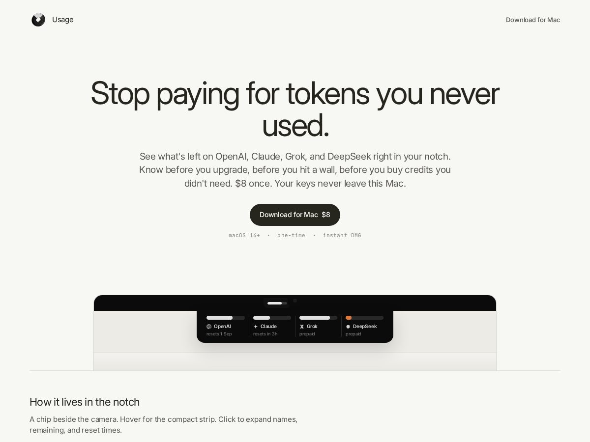 Landing-page snapshot of usage.tools