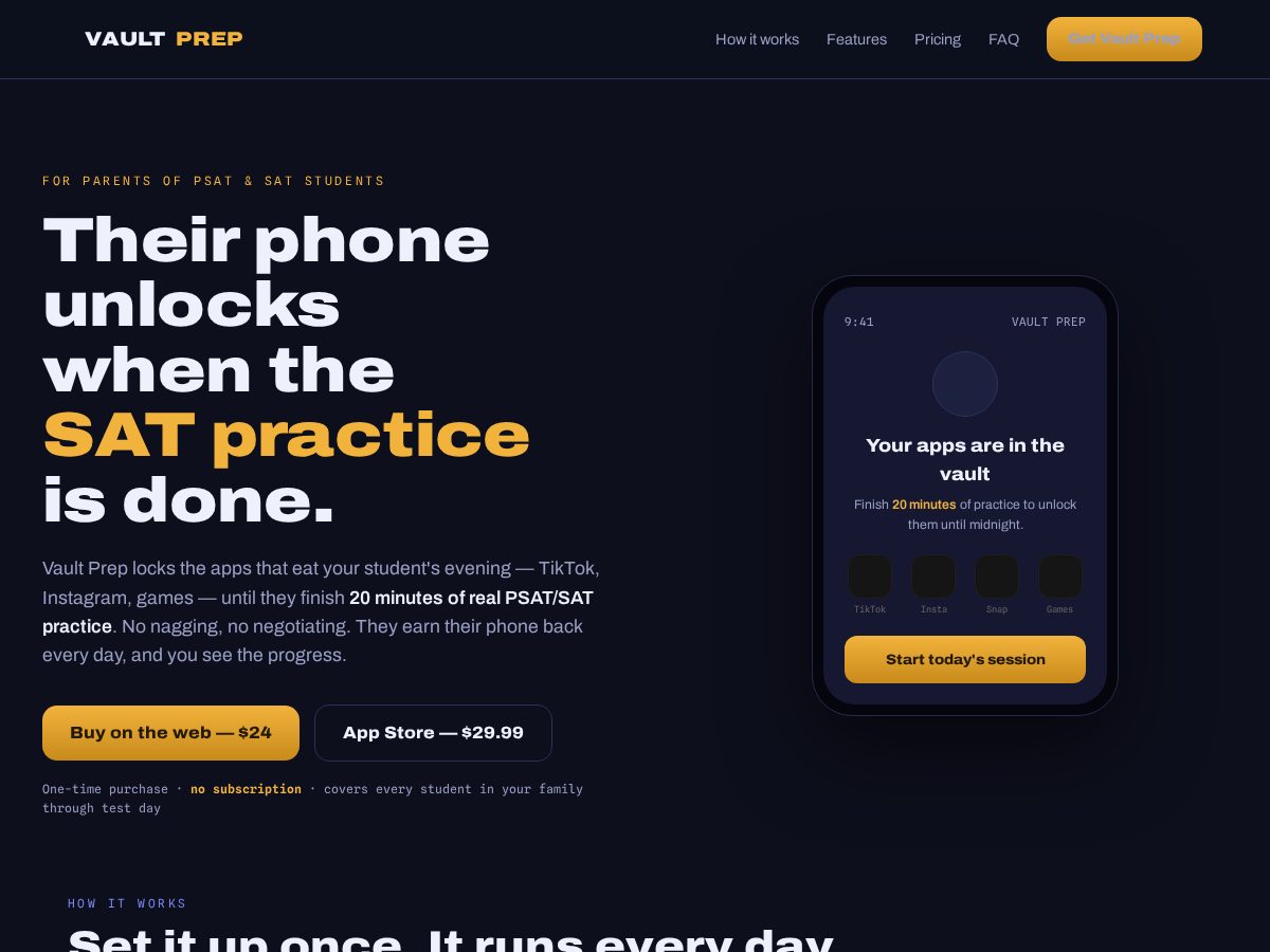 Landing-page snapshot of vaultprep.app