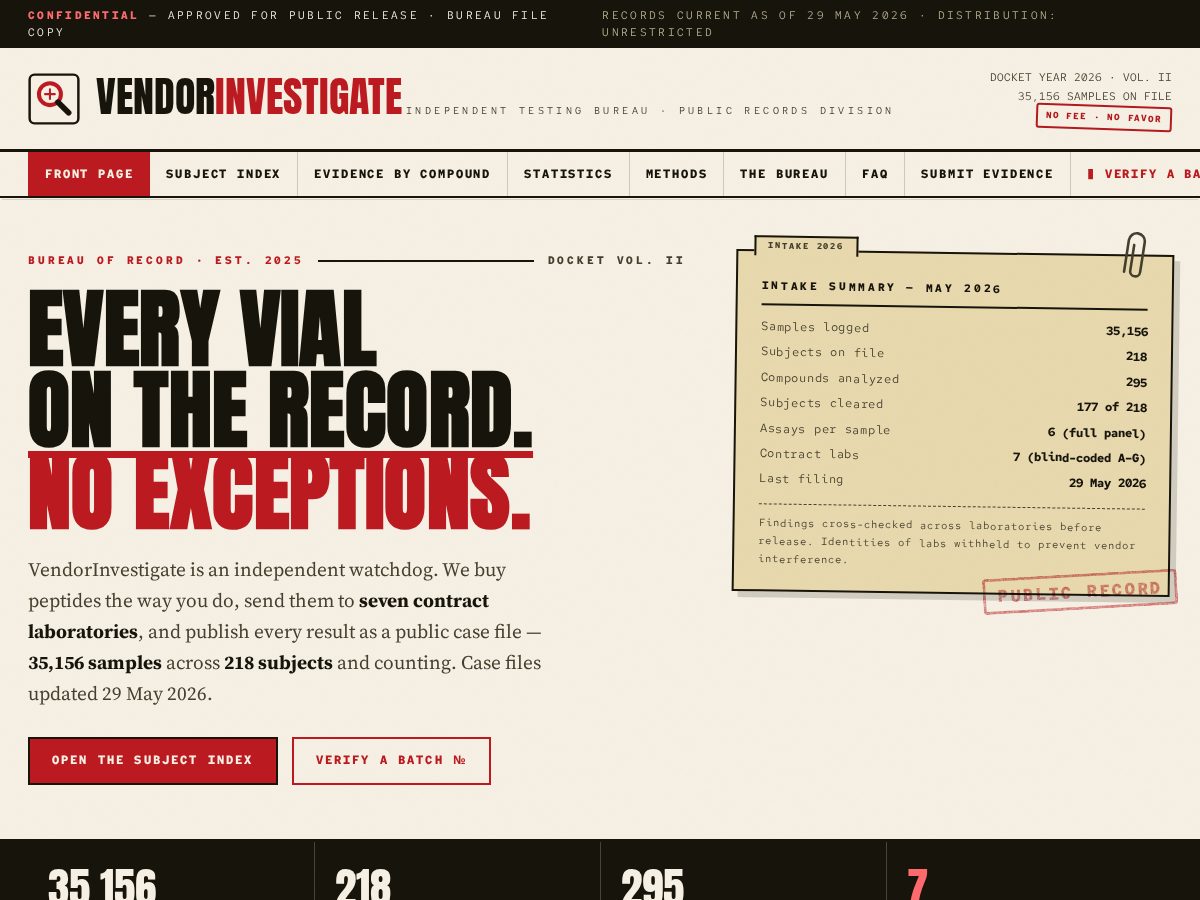 Landing-page snapshot of vendorinvestigate.net