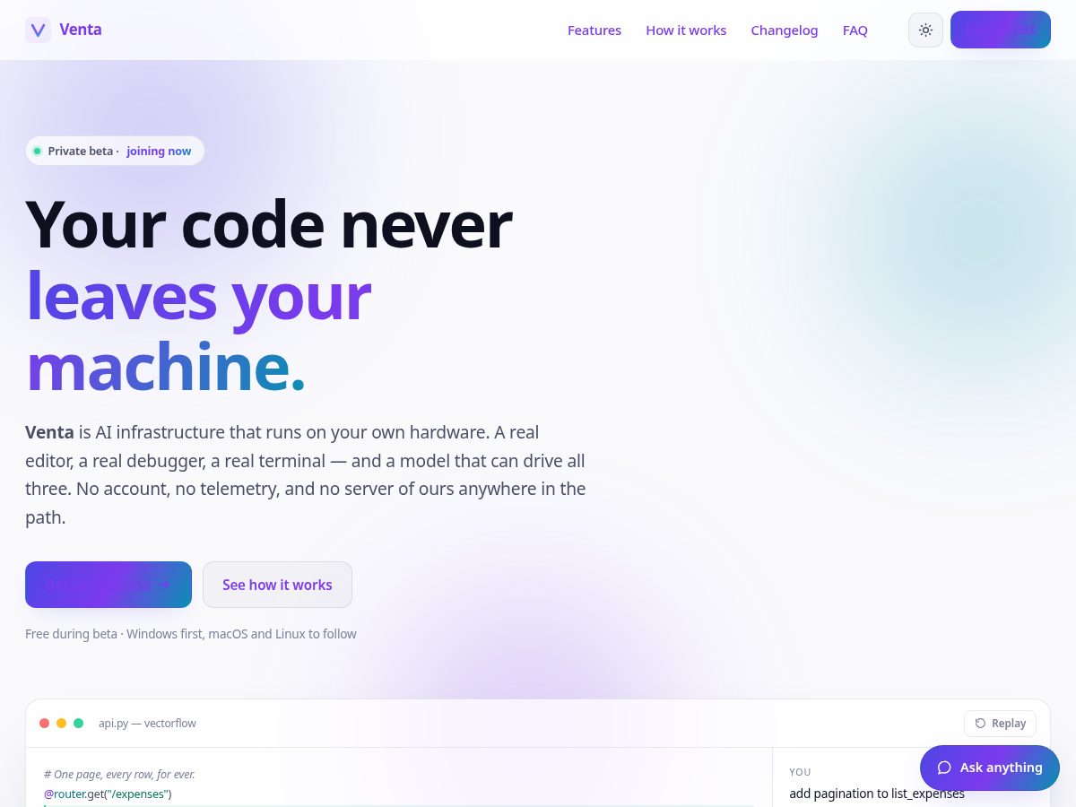 Landing-page snapshot of ventaide.com