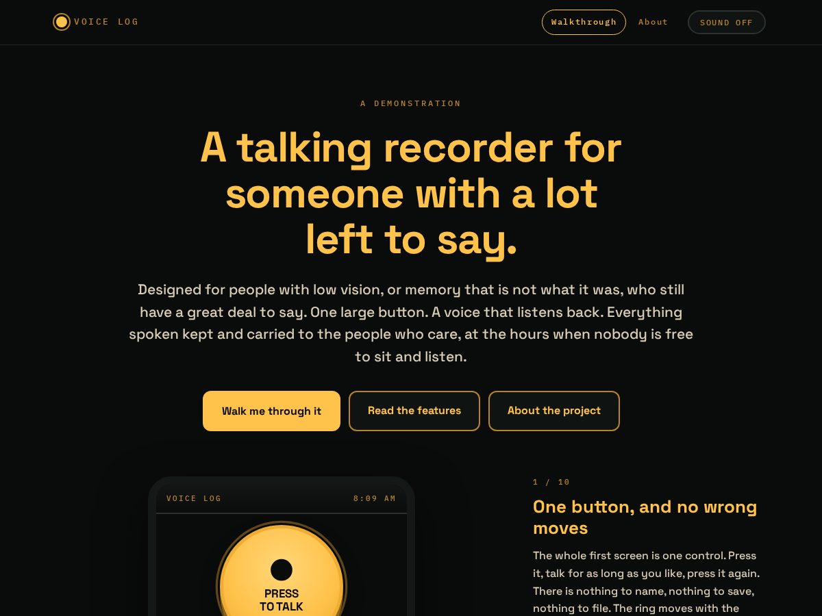 Landing-page snapshot of voice-log-demo.org
