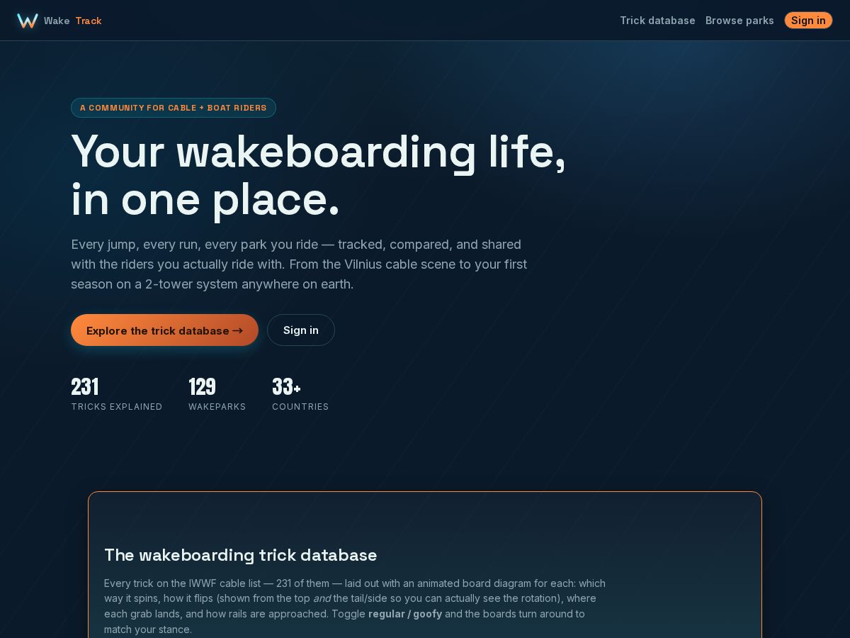 Landing-page snapshot of waketrack.app