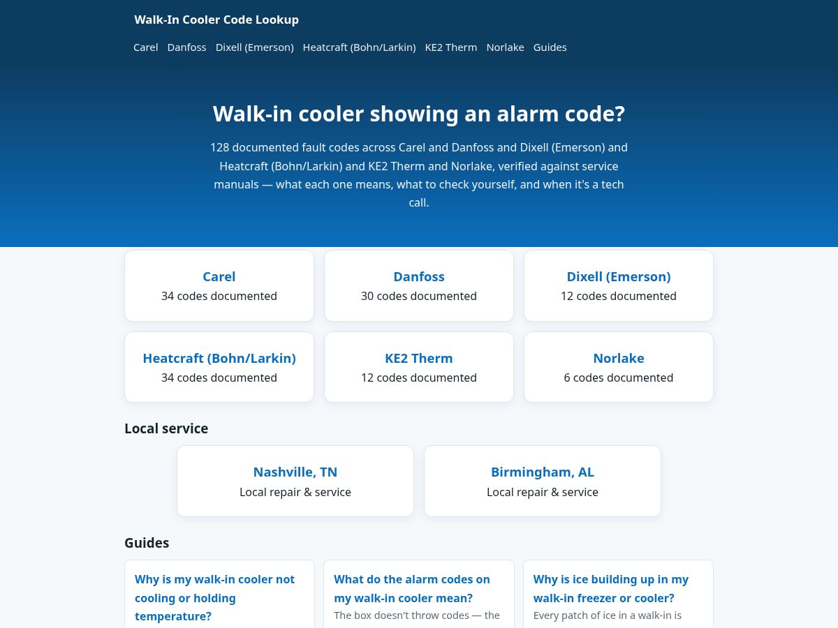 Landing-page snapshot of walkincoolercodes.com