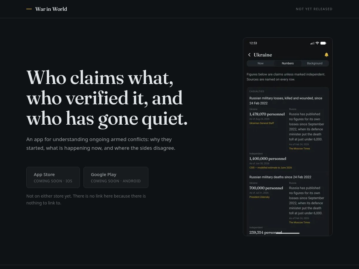 Landing-page snapshot of warinworld.app