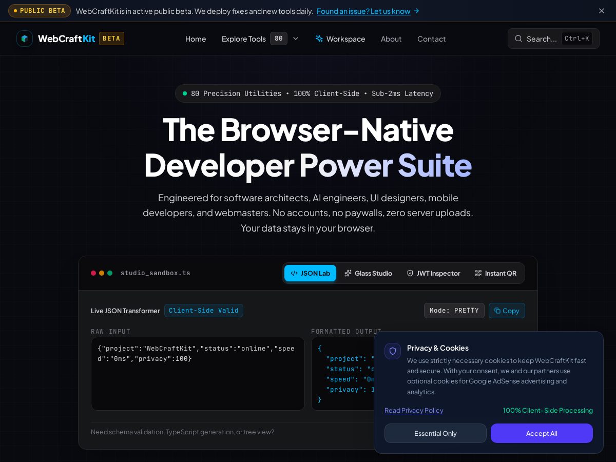 Landing-page snapshot of webcraftkit.app