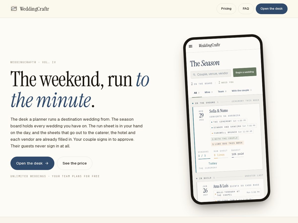 Landing-page snapshot of weddingcraftr.com
