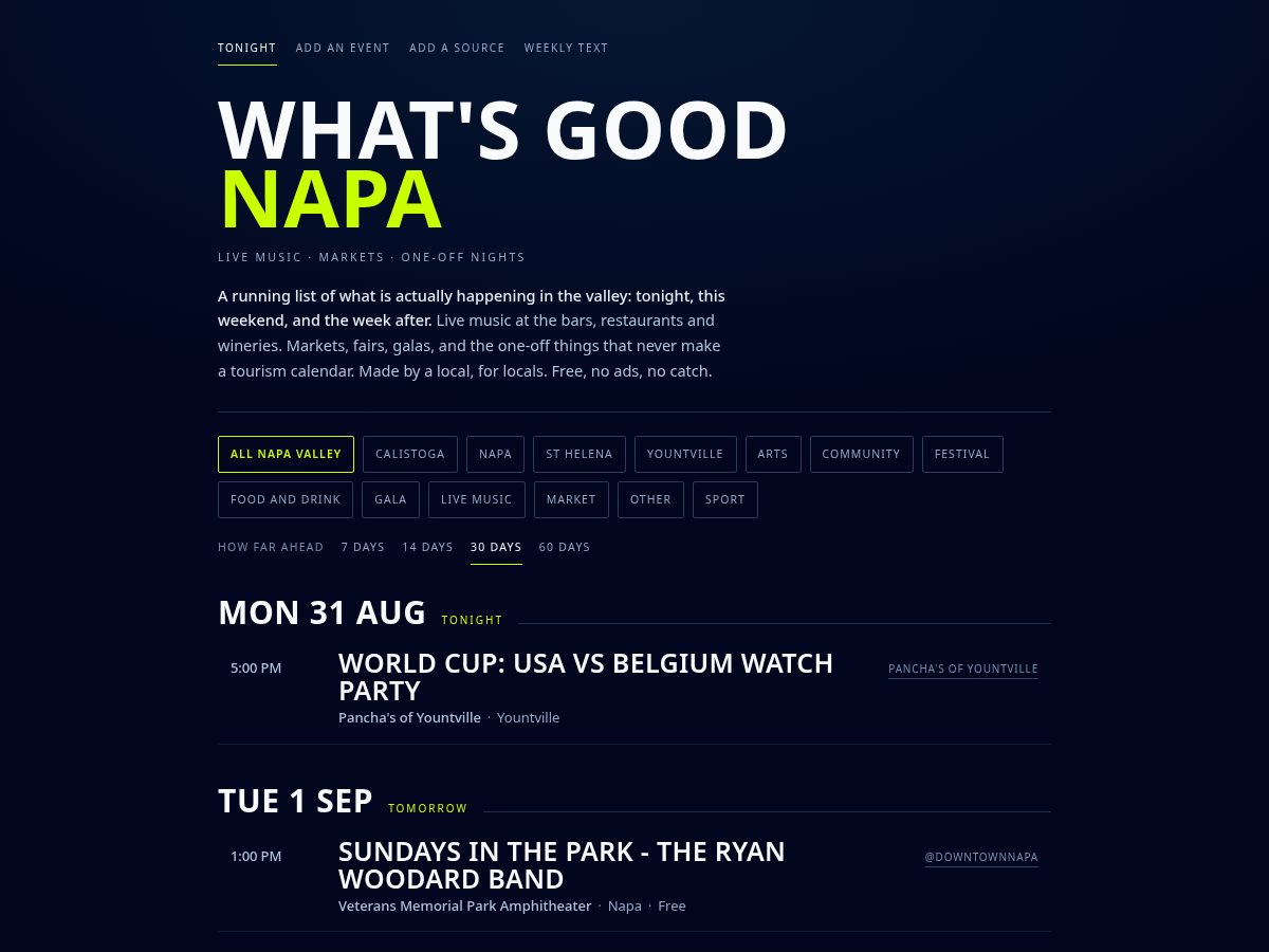Landing-page snapshot of whatsgoodnapa.com