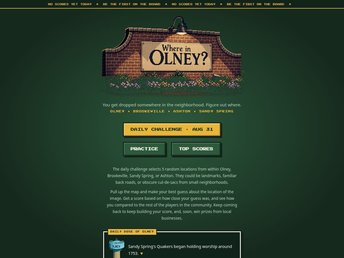 Landing-page snapshot of whereinolney.com