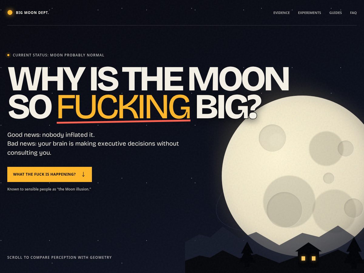 Landing-page snapshot of whyisthemoonsobig.com