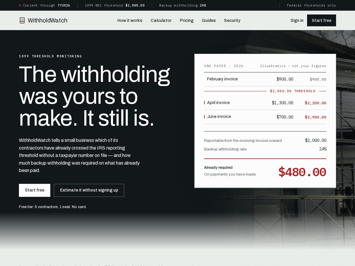 Landing-page snapshot of withholdwatch.com