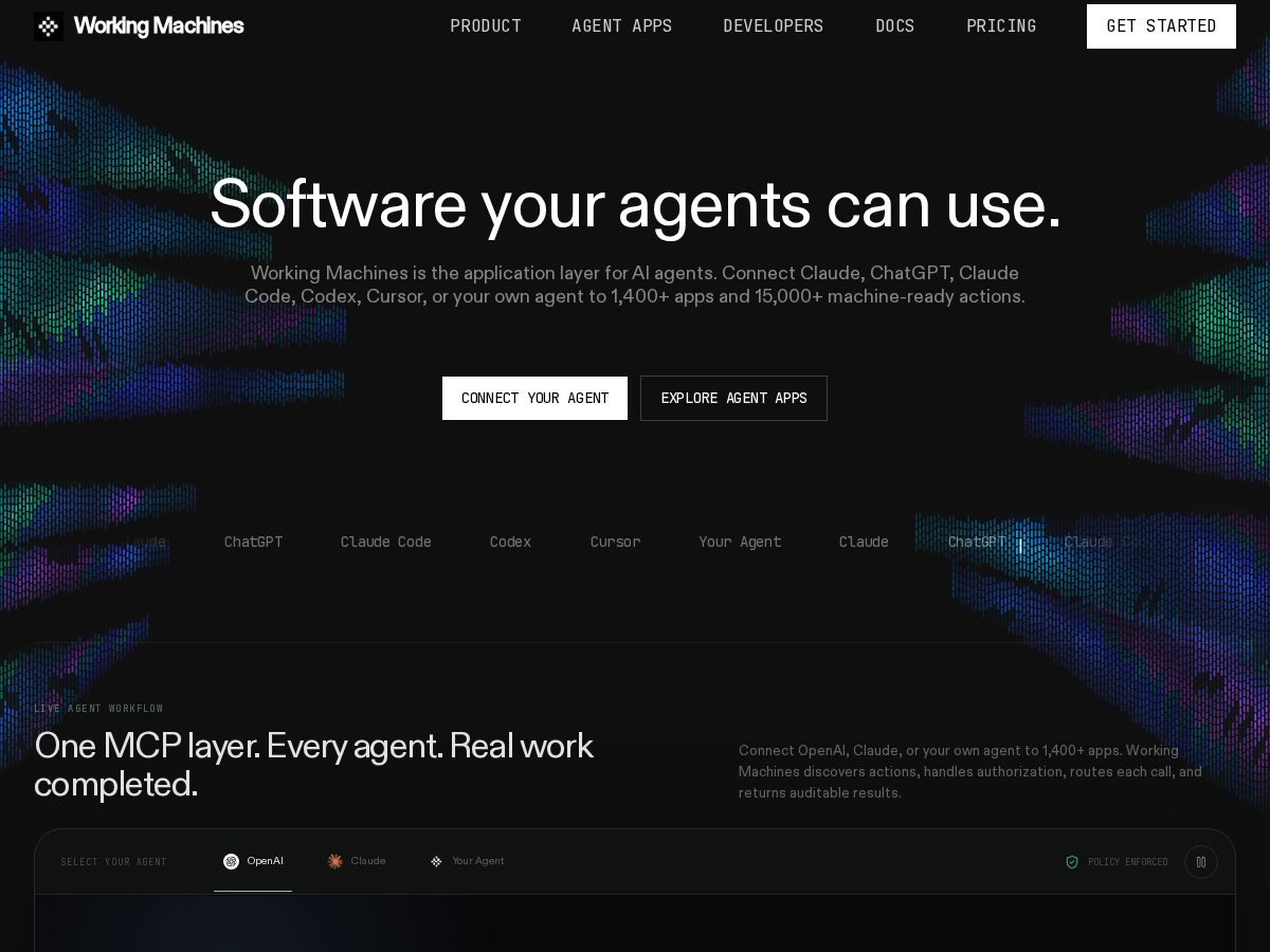 Landing-page snapshot of workingmachines.dev