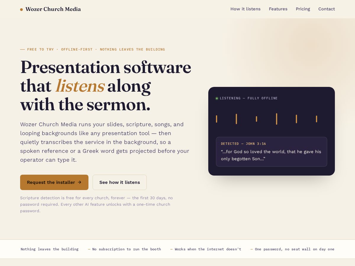 Landing-page snapshot of wozerchurchmedia.com