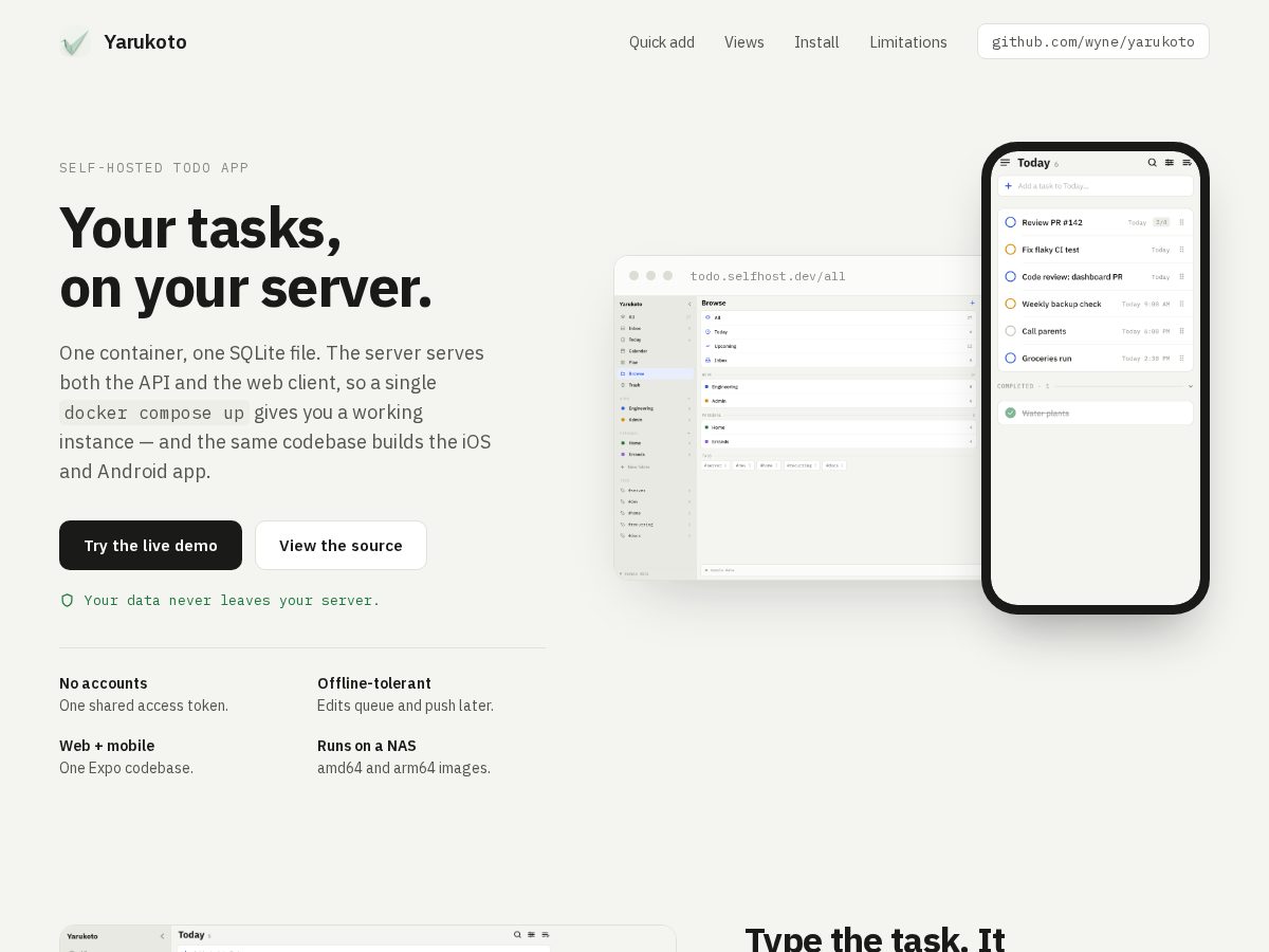 Landing-page snapshot of yarukotoapp.com