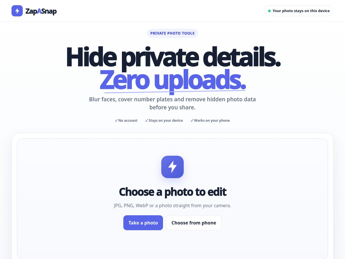 Landing-page snapshot of zapasnap.com
