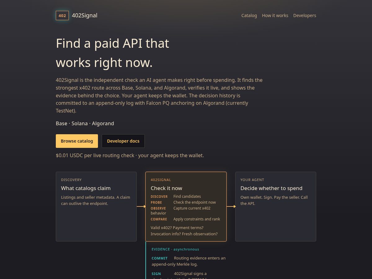 Landing-page snapshot of 402signal.com