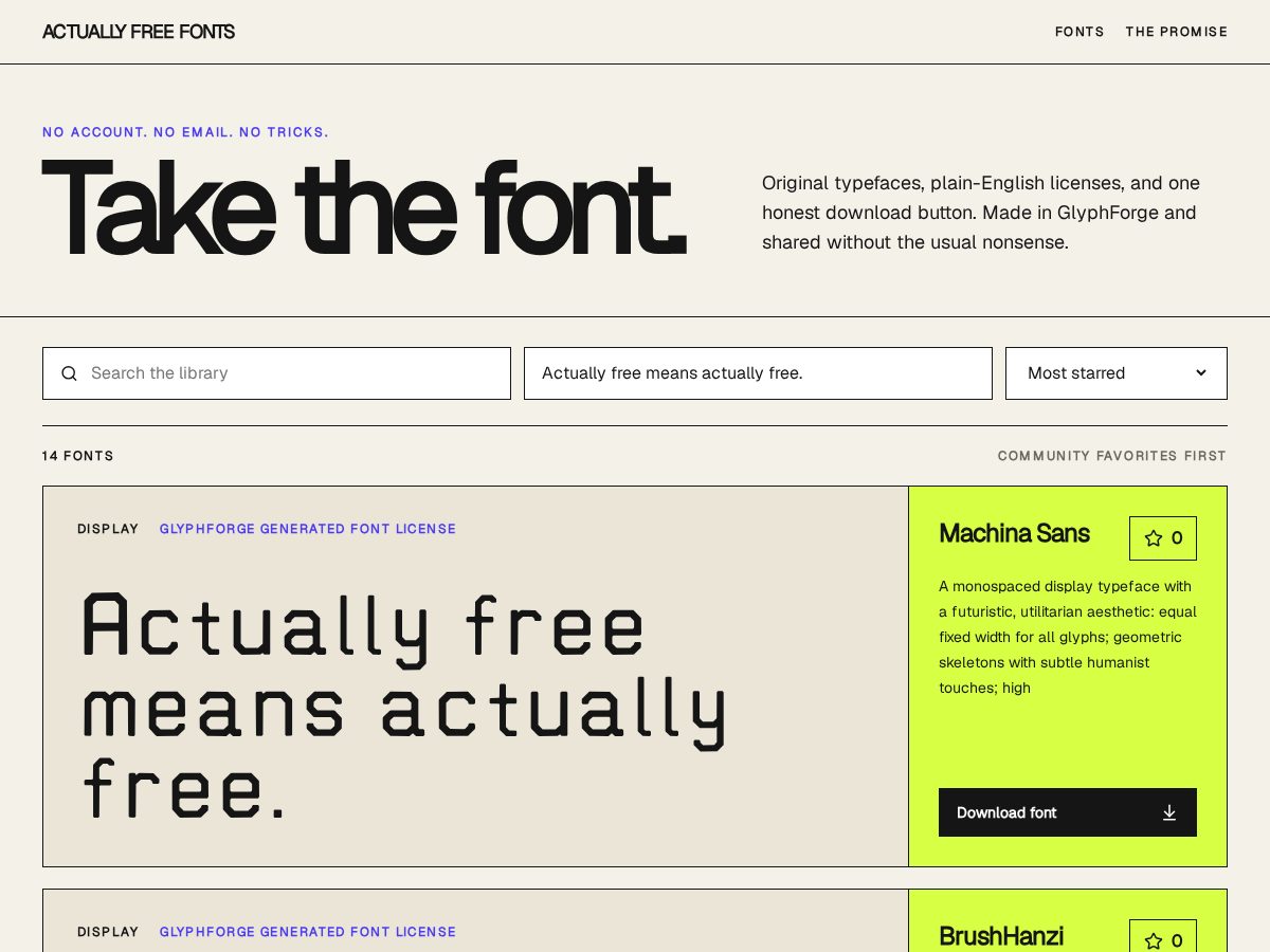 Landing-page snapshot of actuallyfreefonts.com
