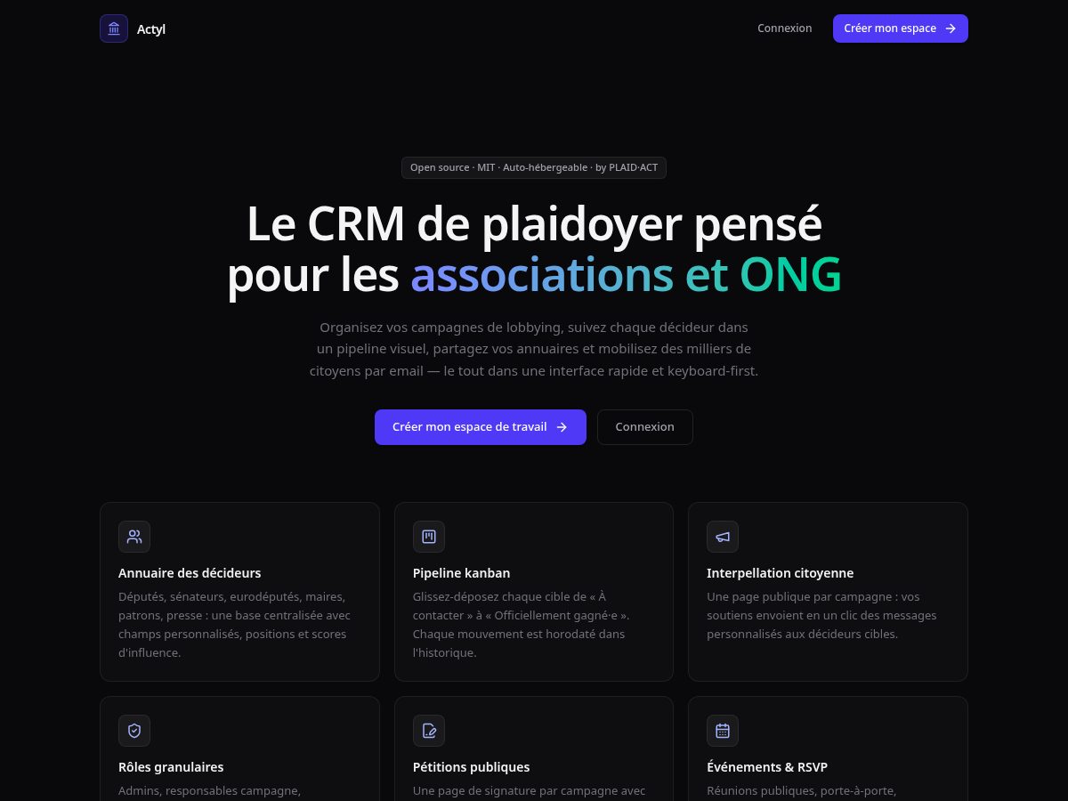 Landing-page snapshot of actyl.org