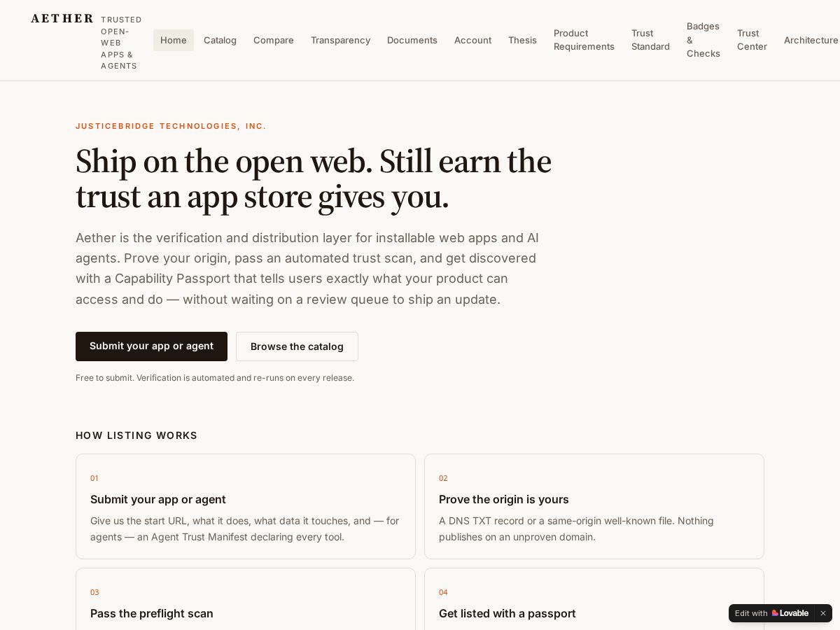 Landing-page snapshot of aether-apps.com