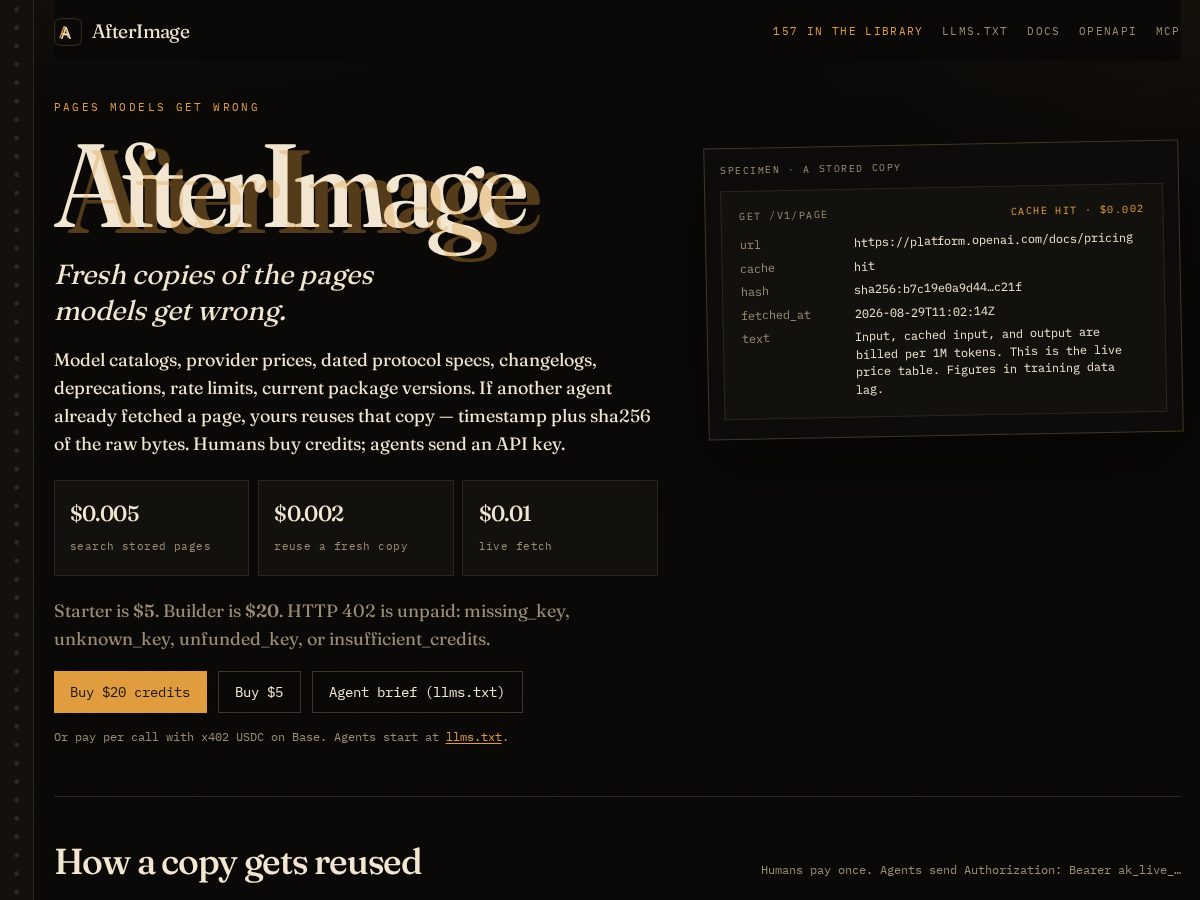 Landing-page snapshot of afterimage.page