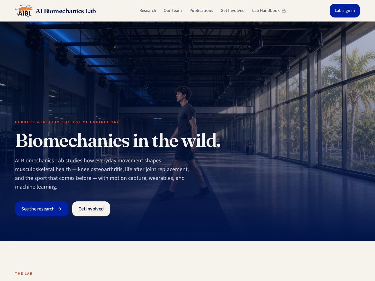 Landing-page snapshot of aibiomechanicslab.com