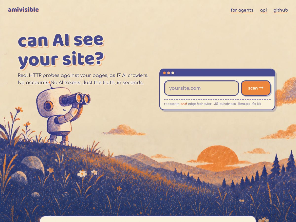 Landing-page snapshot of amivisible.dev