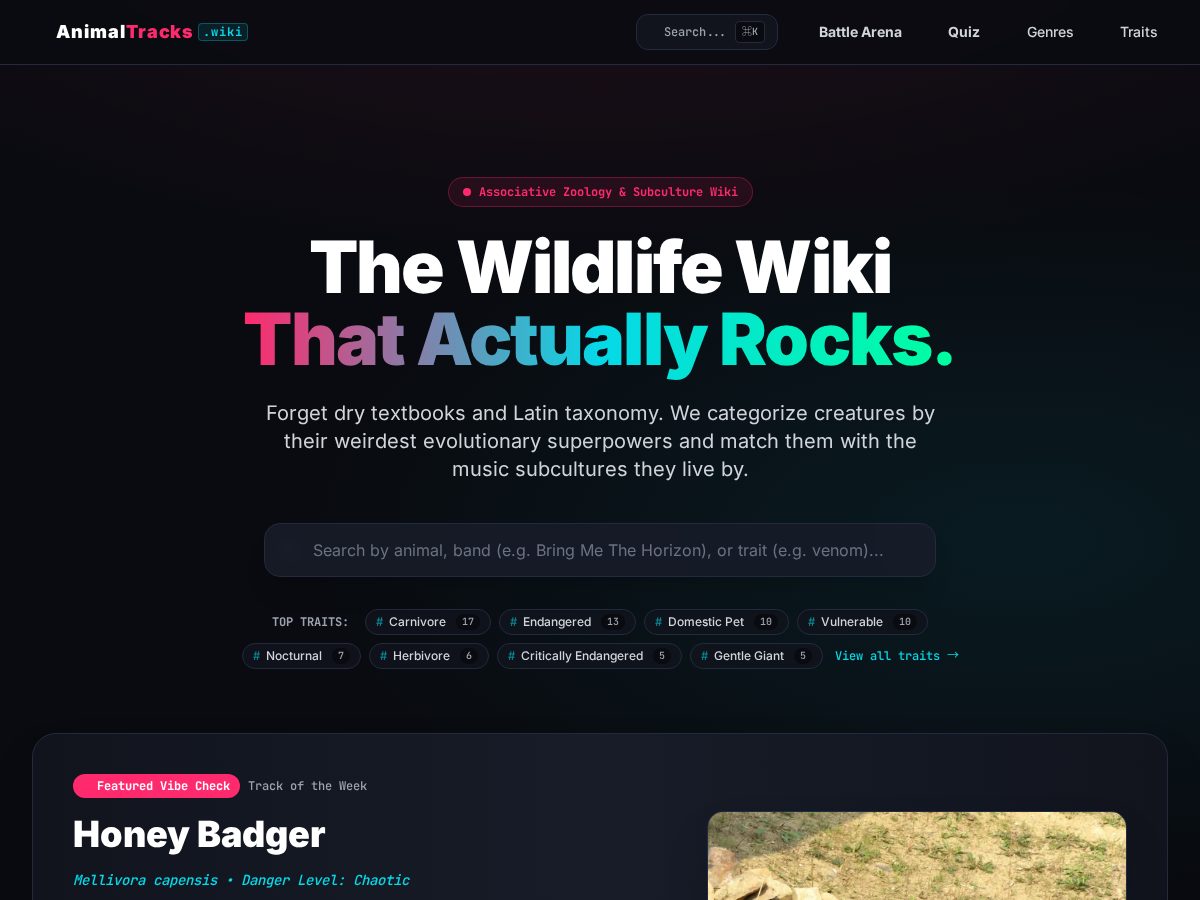 Landing-page snapshot of animaltracks.wiki