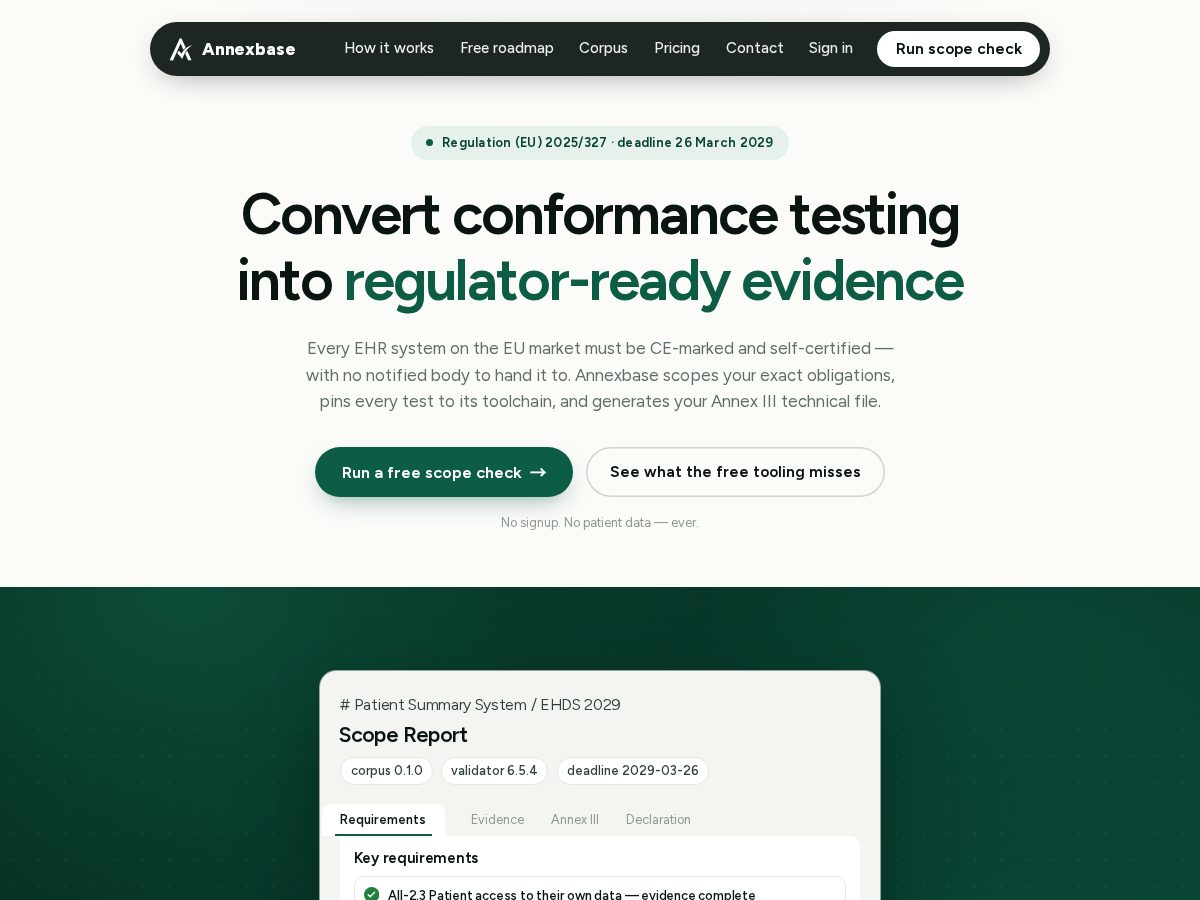 Landing-page snapshot of annexbase.com