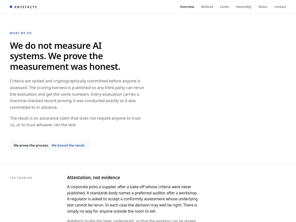 Landing-page snapshot of antefacts.com