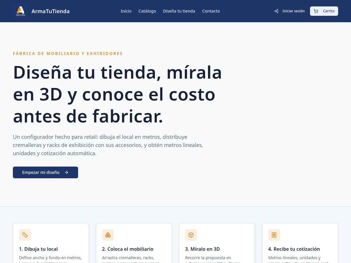 Landing-page snapshot of armatutienda.com