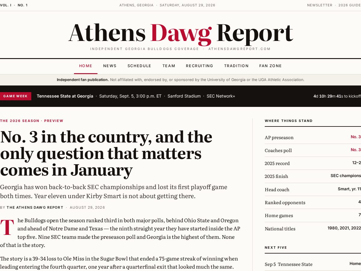 Landing-page snapshot of athensdawgreport.com
