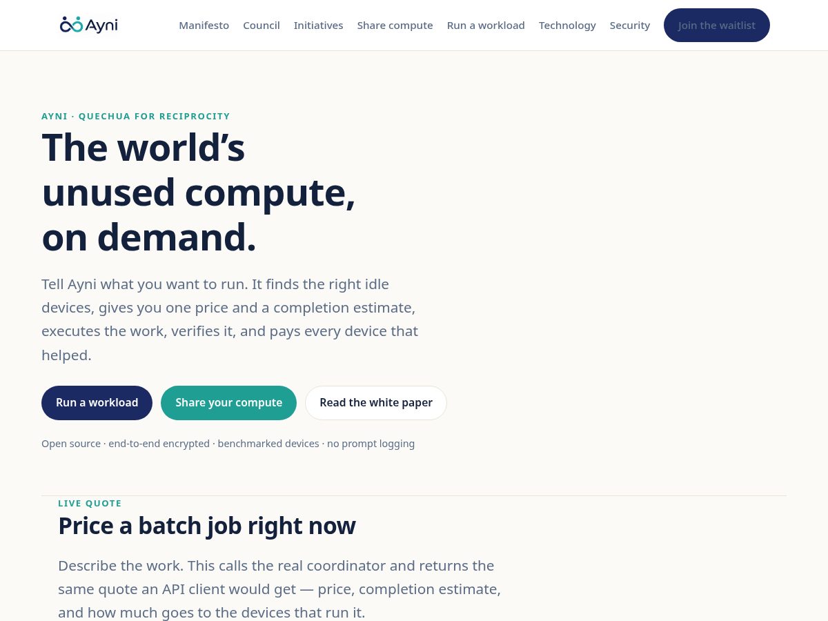 Landing-page snapshot of ayni-ai.com