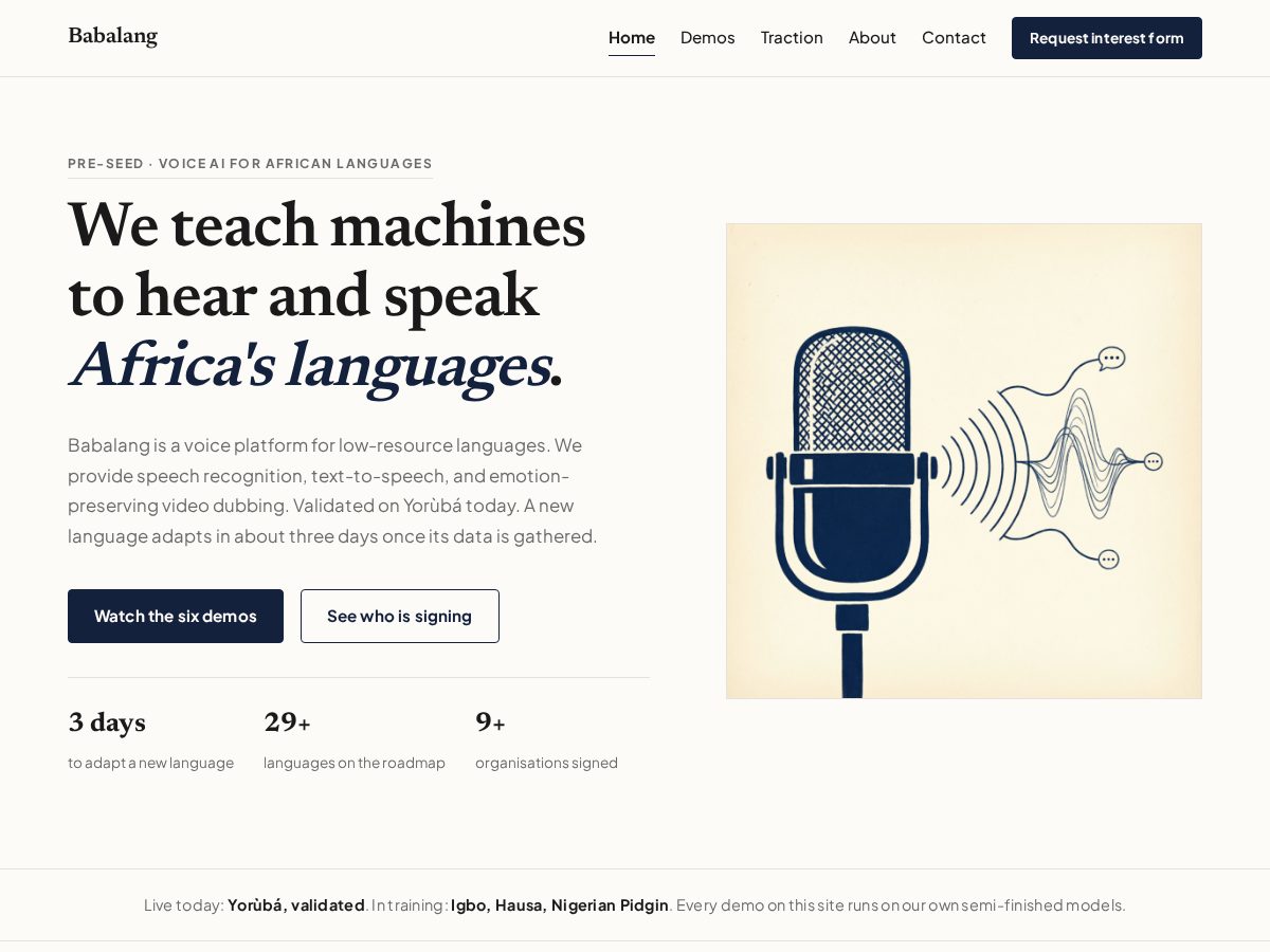 Landing-page snapshot of babalang.com