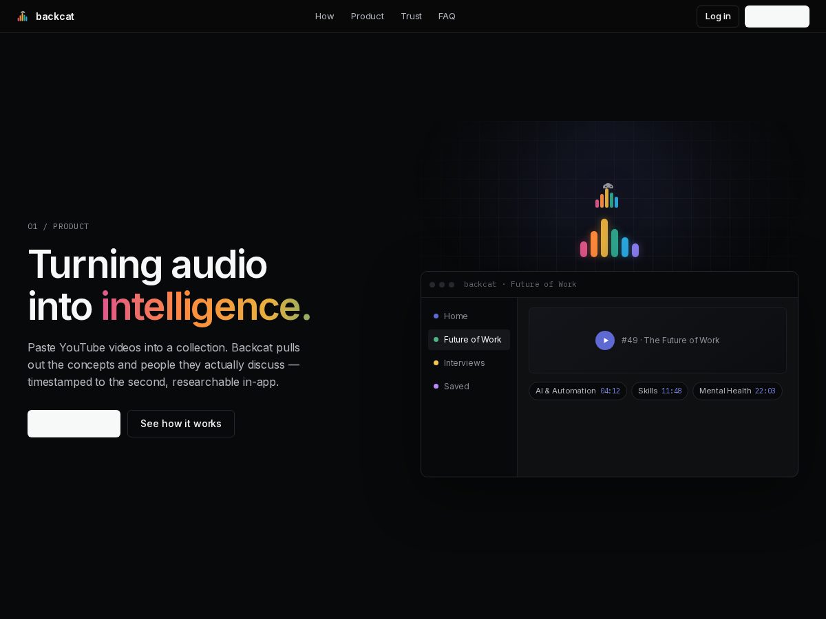 Landing-page snapshot of backcat.app