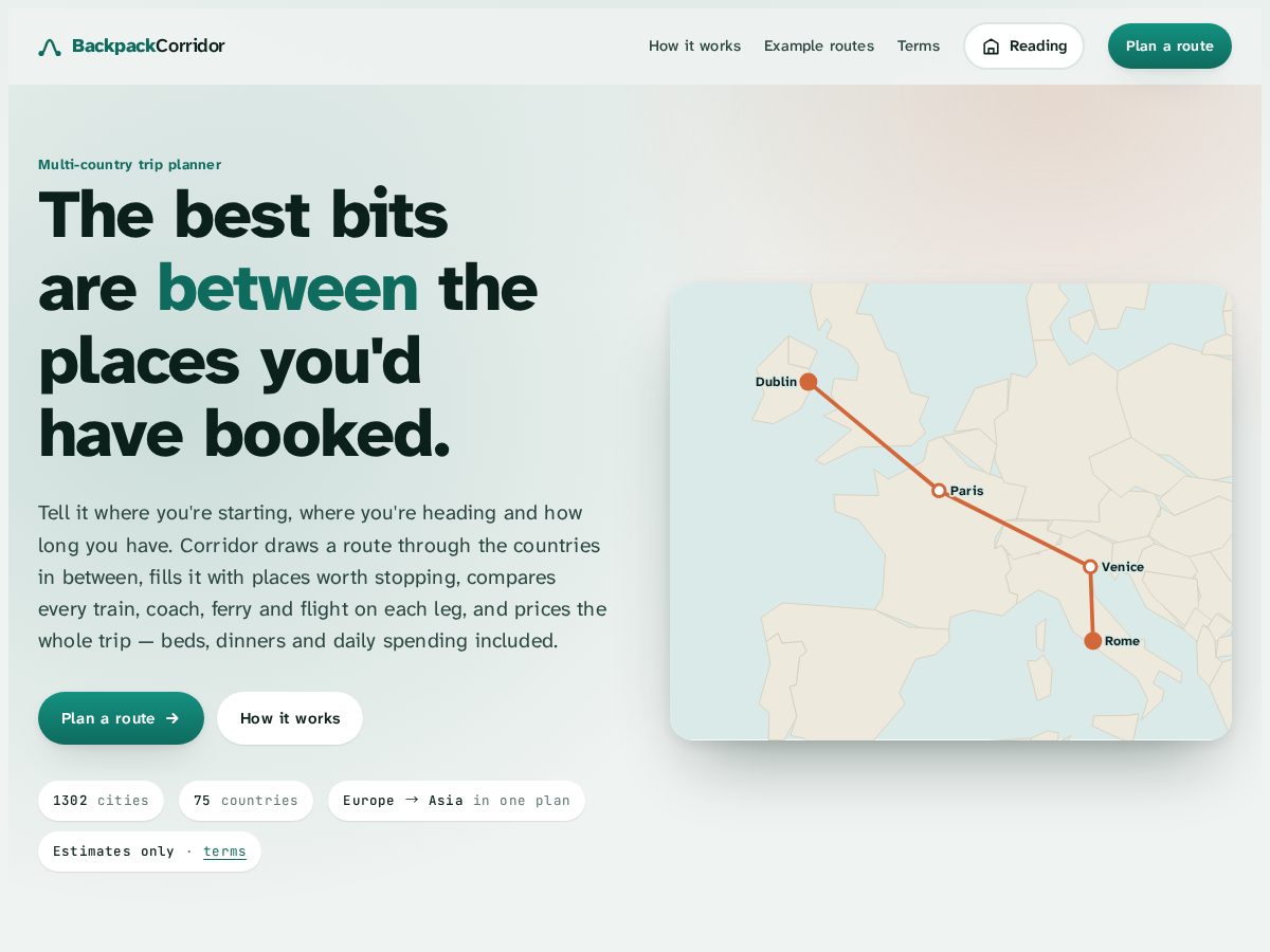 Landing-page snapshot of backpackerscorridor.com