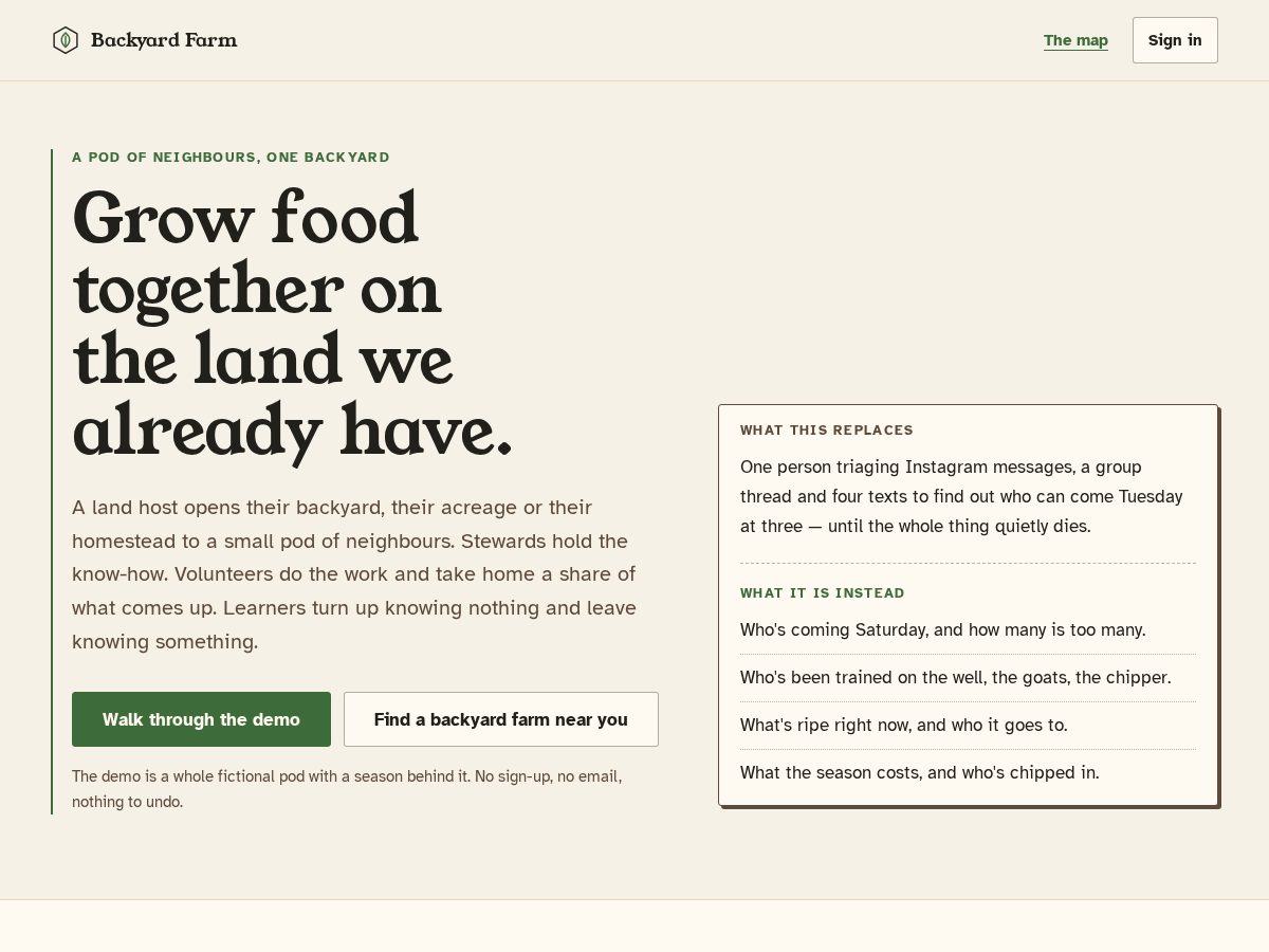Landing-page snapshot of backyardfarm.network