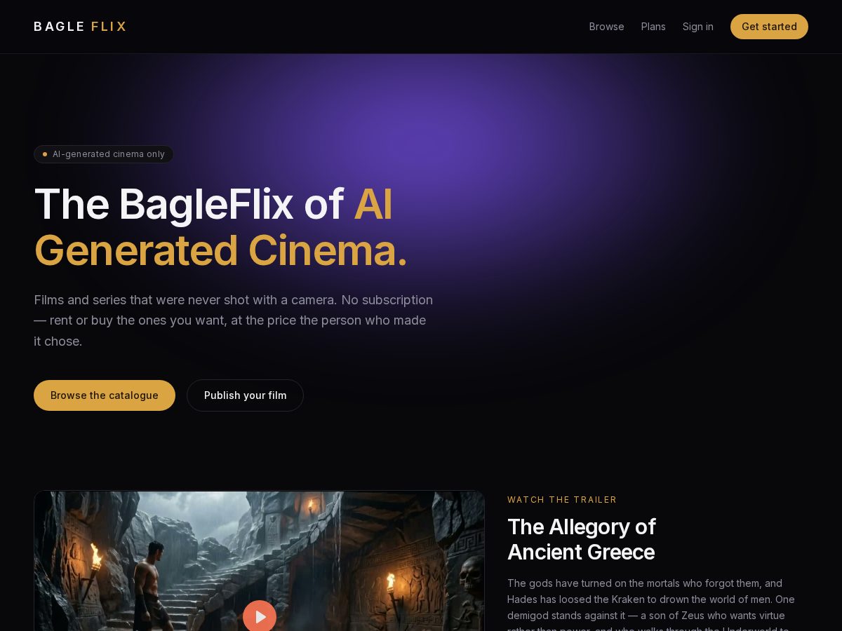 Landing-page snapshot of bagleflix.com