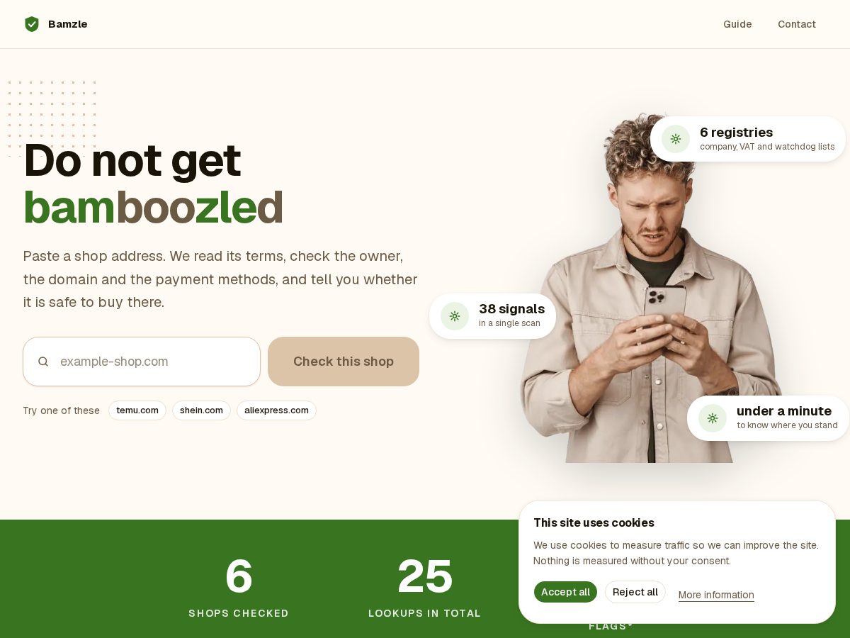 Landing-page snapshot of bamzle.com
