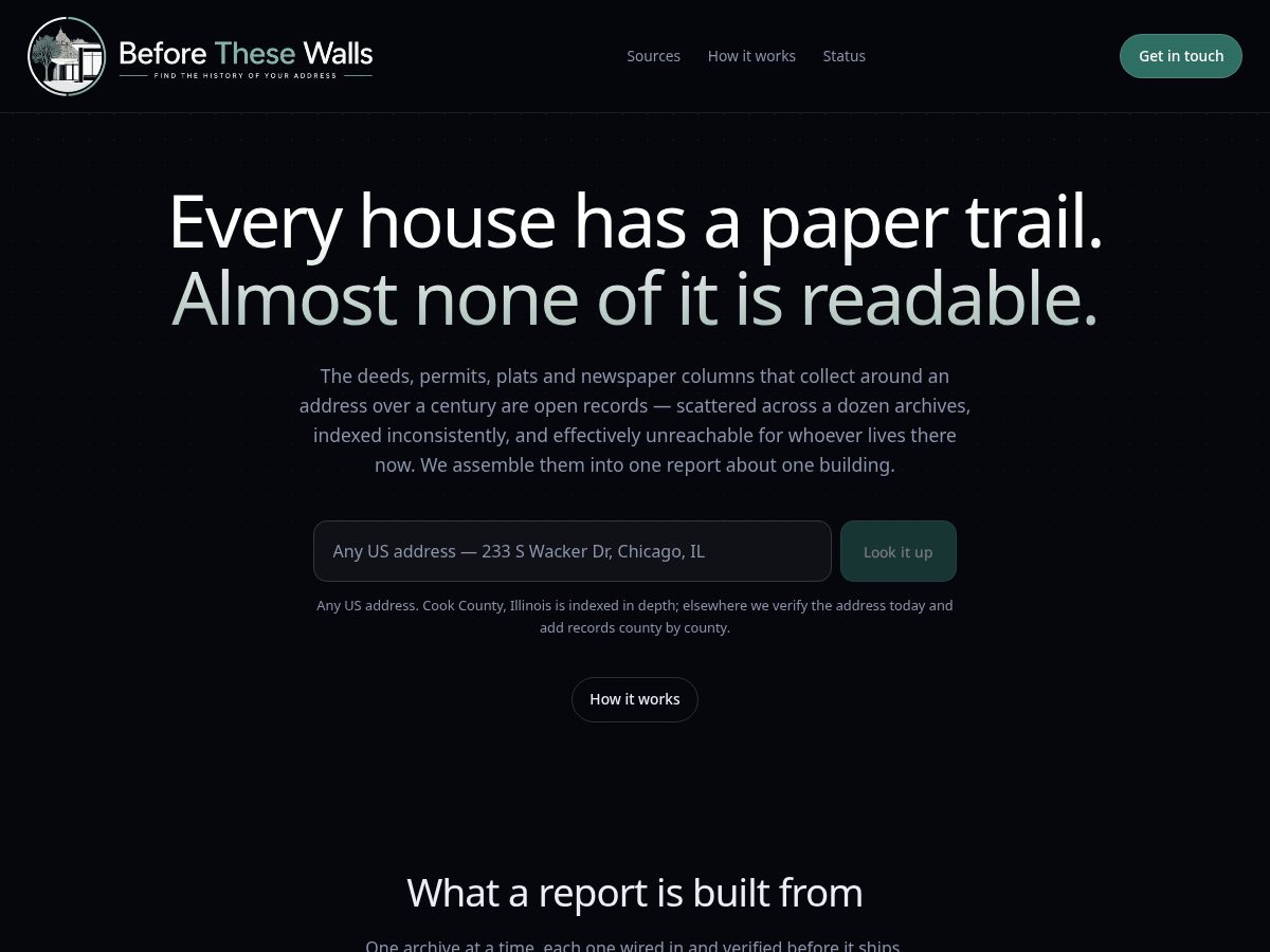 Landing-page snapshot of beforethesewalls.com