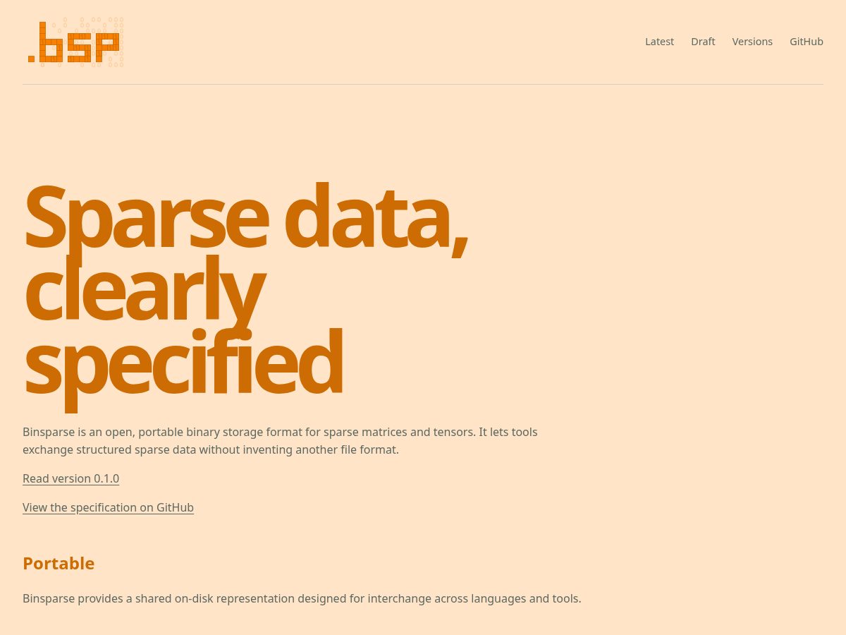 Landing-page snapshot of binsparse.org