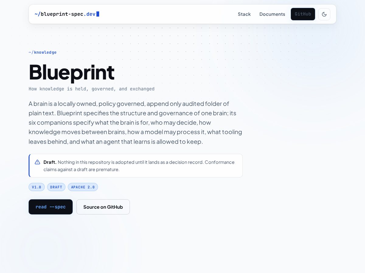 Landing-page snapshot of blueprint-spec.dev