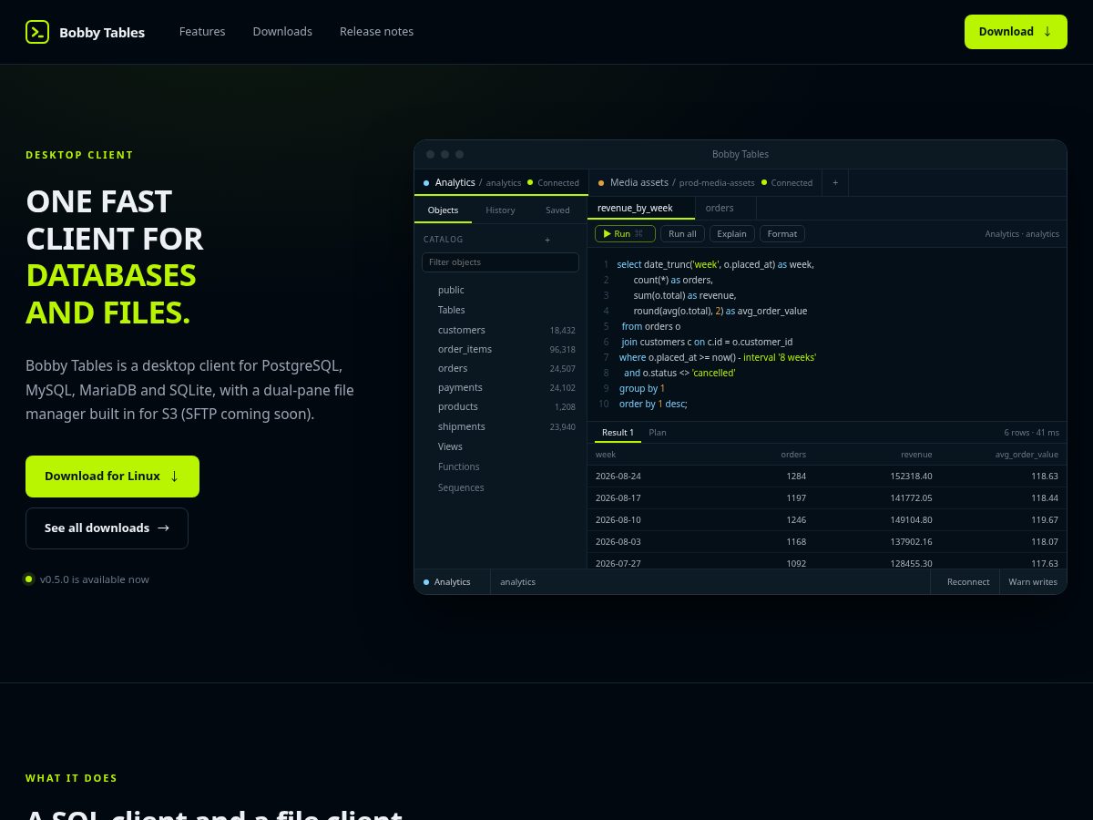 Landing-page snapshot of bobbytables.app