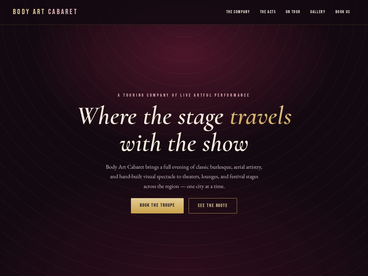 Landing-page snapshot of bodyartcabaret.com