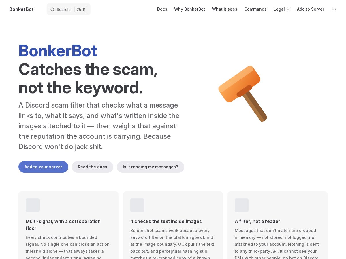 Landing-page snapshot of bonkerbot.app