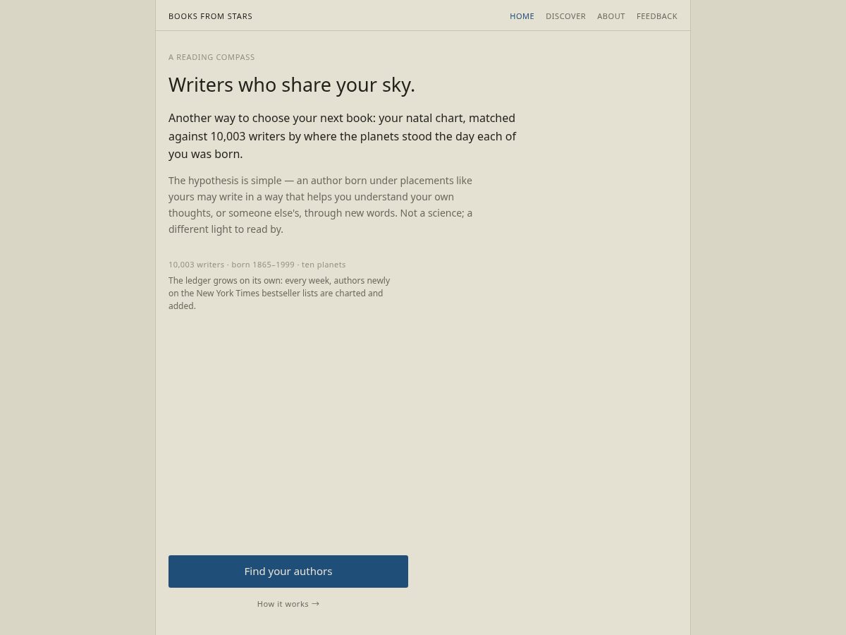 Landing-page snapshot of bookfromstars.com
