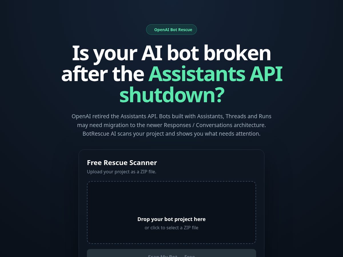 Landing-page snapshot of botrescue.online