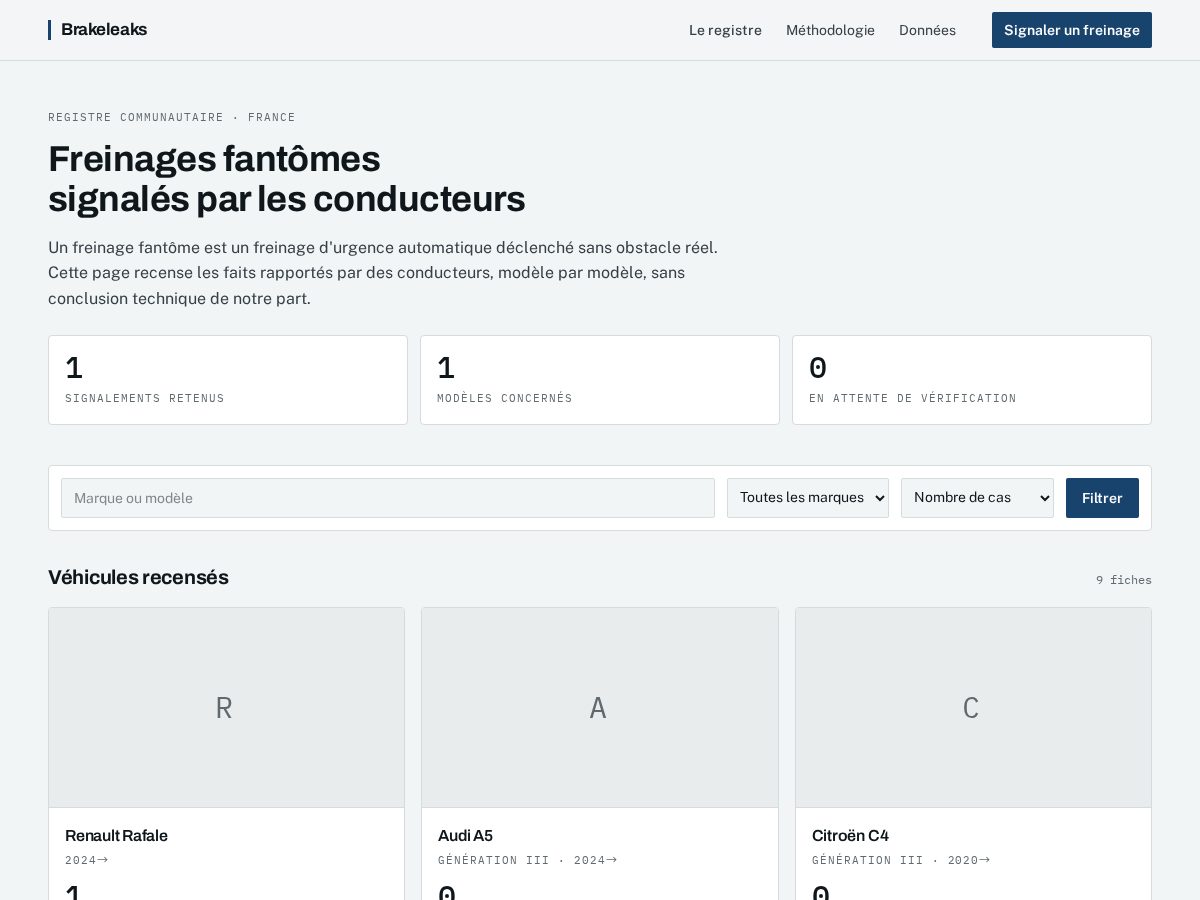 Landing-page snapshot of brakeleaks.com