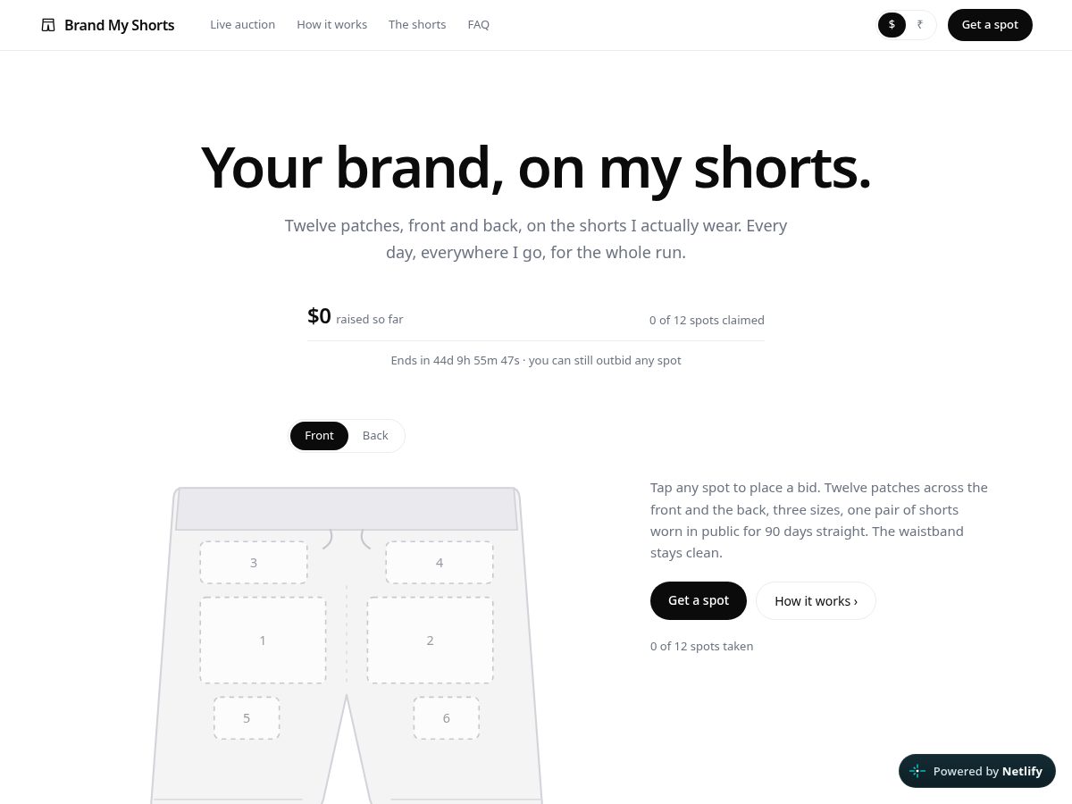 Landing-page snapshot of brandmyshorts.lol