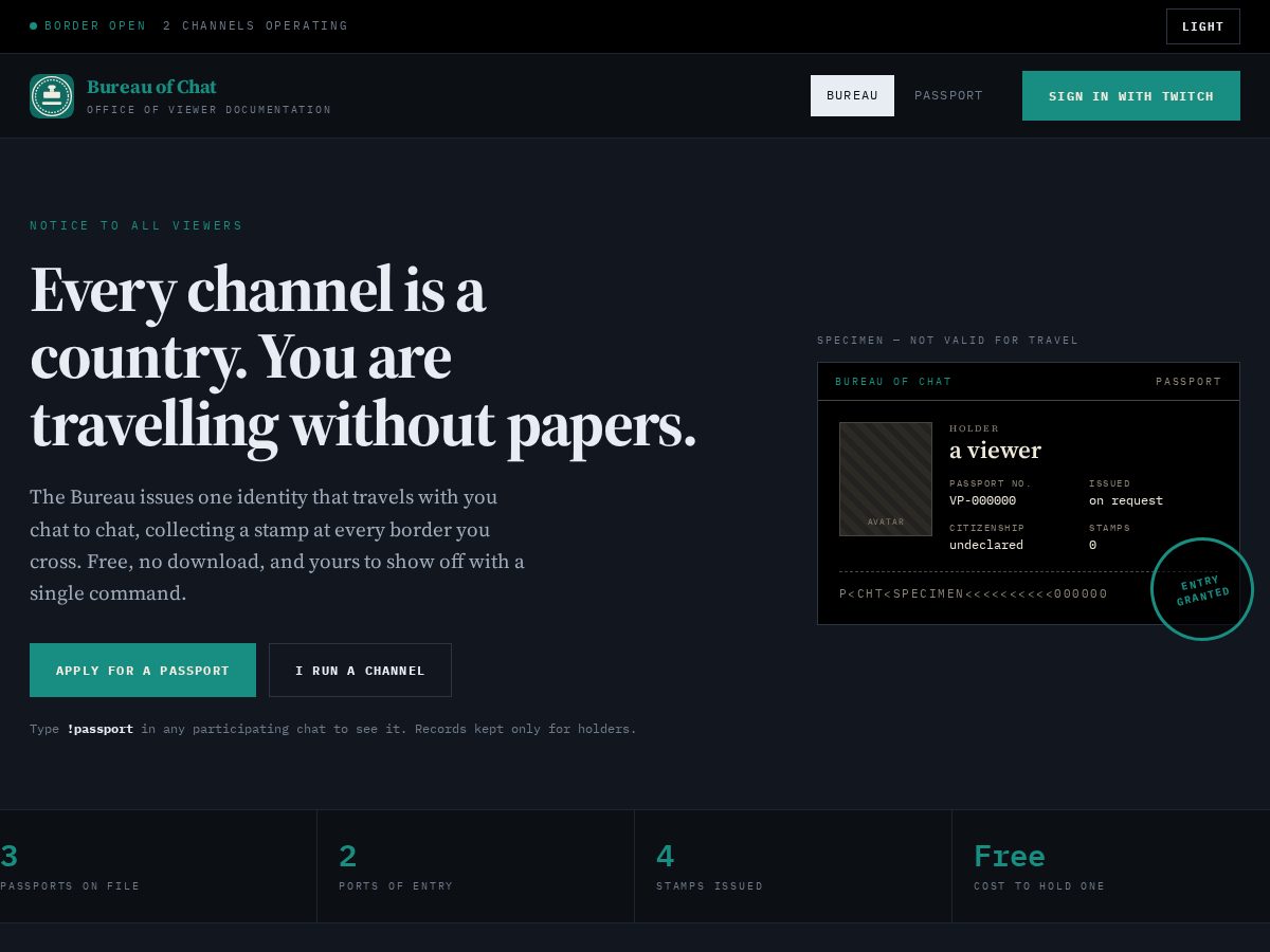 Landing-page snapshot of bureauofchat.com